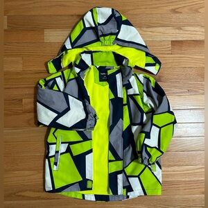 Mid-weight geo print kids jacket with fleece lining